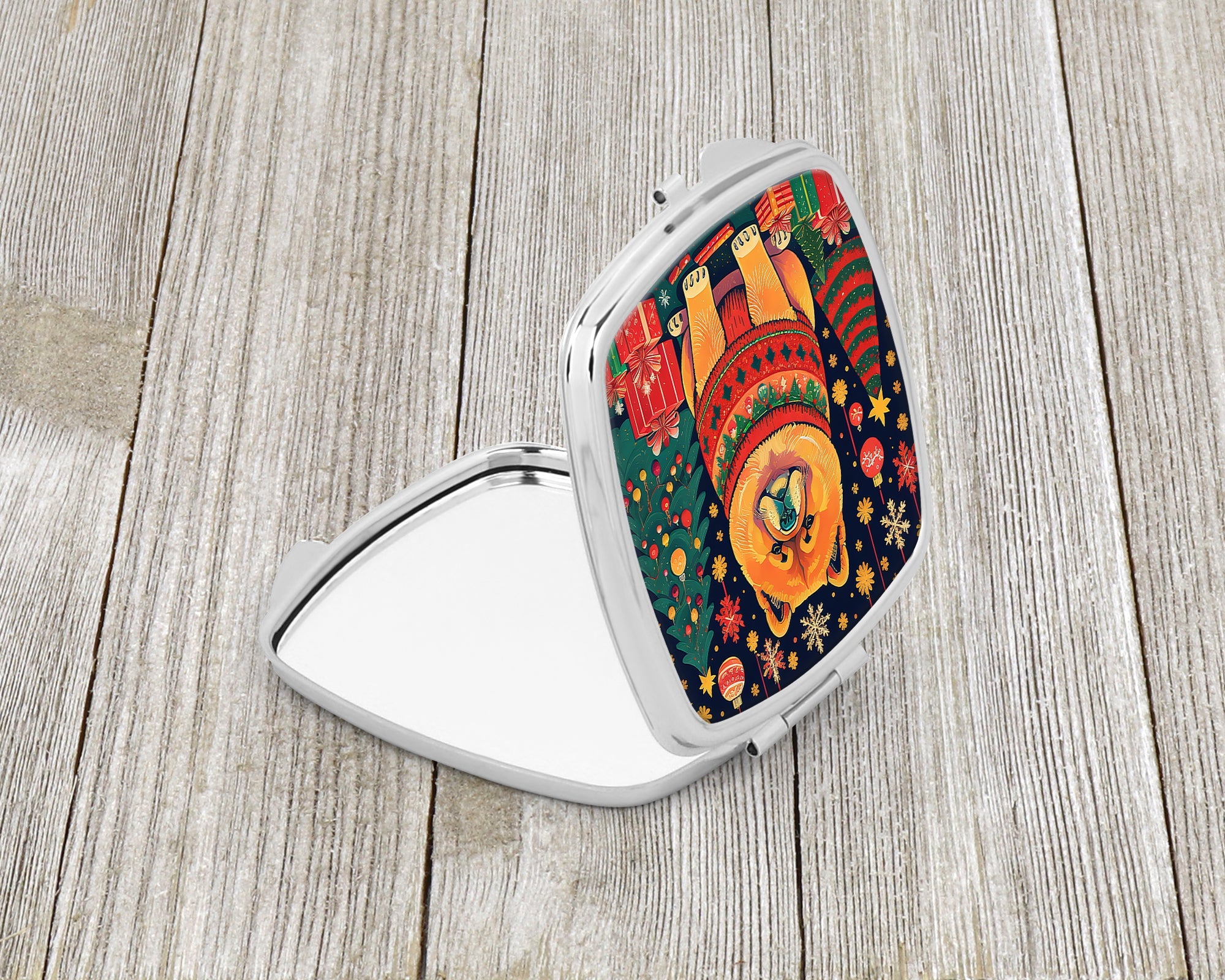 Chow Chow Christmas Compact Mirror Decorative Travel Makeup Mirror for Women Girls Gifts Pocket Makeup Mirror Folding Handheld