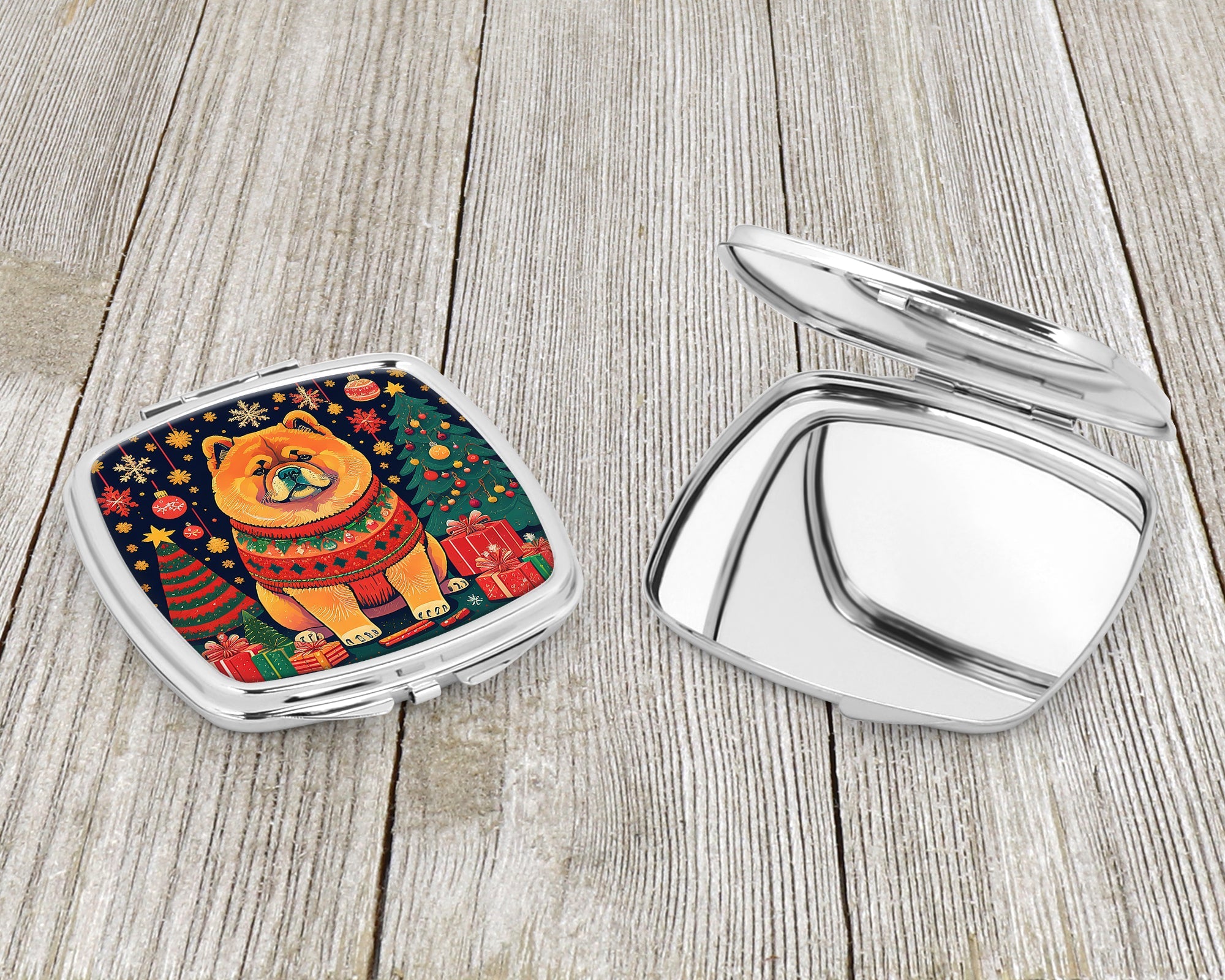 Chow Chow Christmas Compact Mirror Decorative Travel Makeup Mirror for Women Girls Gifts Pocket Makeup Mirror Folding Handheld
