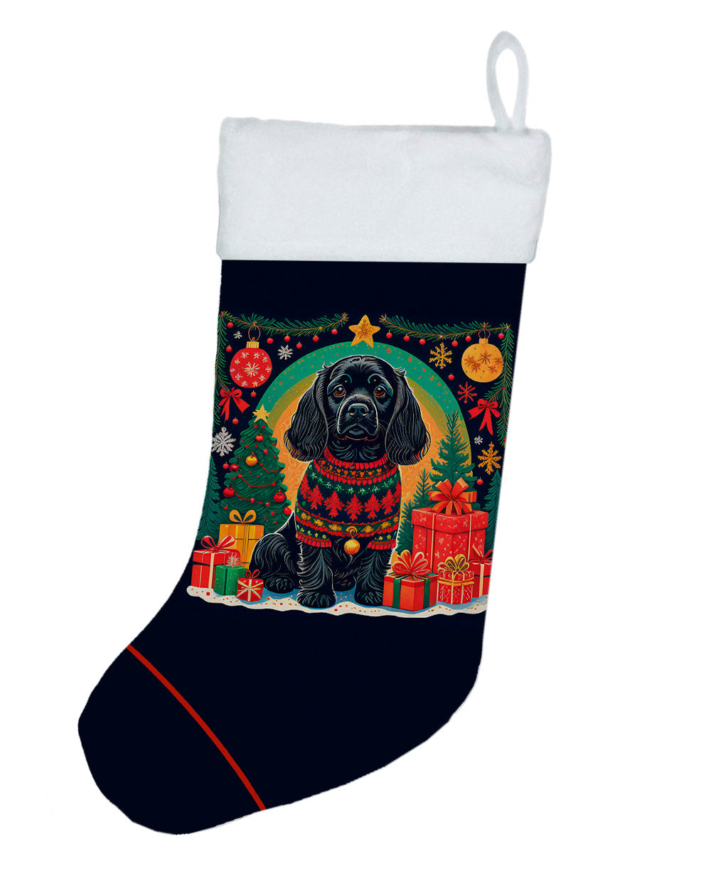 Black Cocker Spaniel Christmas Holiday Stocking Double-Sided Print, Polyester Suede,11x18, Made in USA