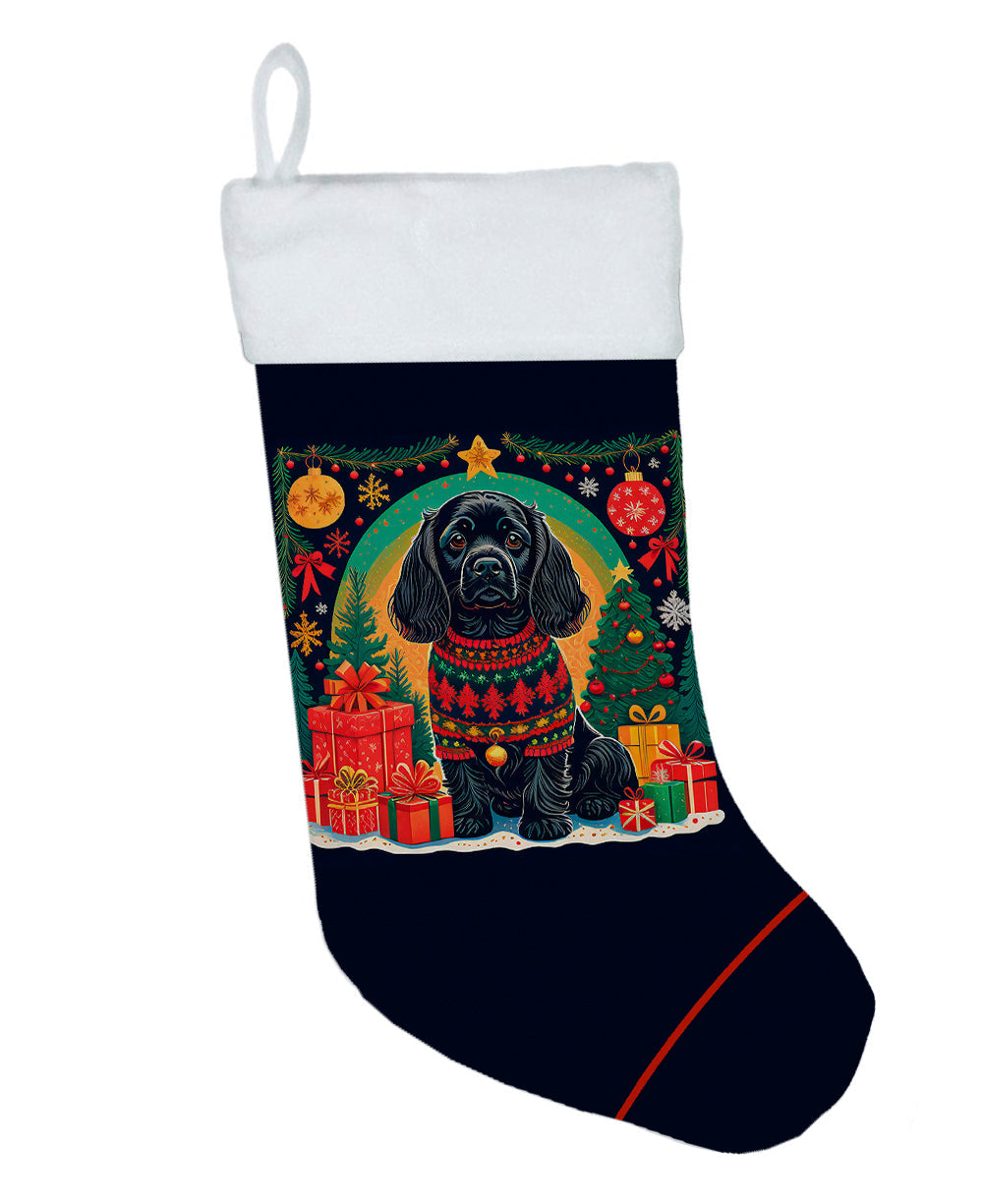 Black Cocker Spaniel Christmas Holiday Stocking Double-Sided Print, Polyester Suede,11x18, Made in USA