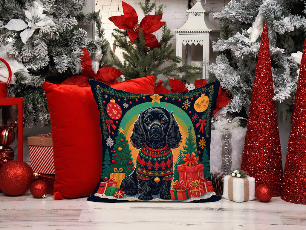Black Cocker Spaniel Christmas Decorative Throw Pillow 18x18 Indoor Outdoor Accent Cushion, Fabric Cover with Insert for Sofa, Bed, Porch & Living Room