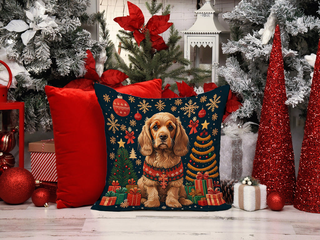 Cocker Spaniel Christmas Decorative Throw Pillow 14x14 Indoor Outdoor Accent Cushion, Fabric Cover with Insert for Sofa, Bed, Porch & Living Room