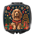 Cocker Spaniel Christmas Compact Mirror Decorative Travel Makeup Mirror for Women Girls Gifts Pocket Makeup Mirror Folding Handheld