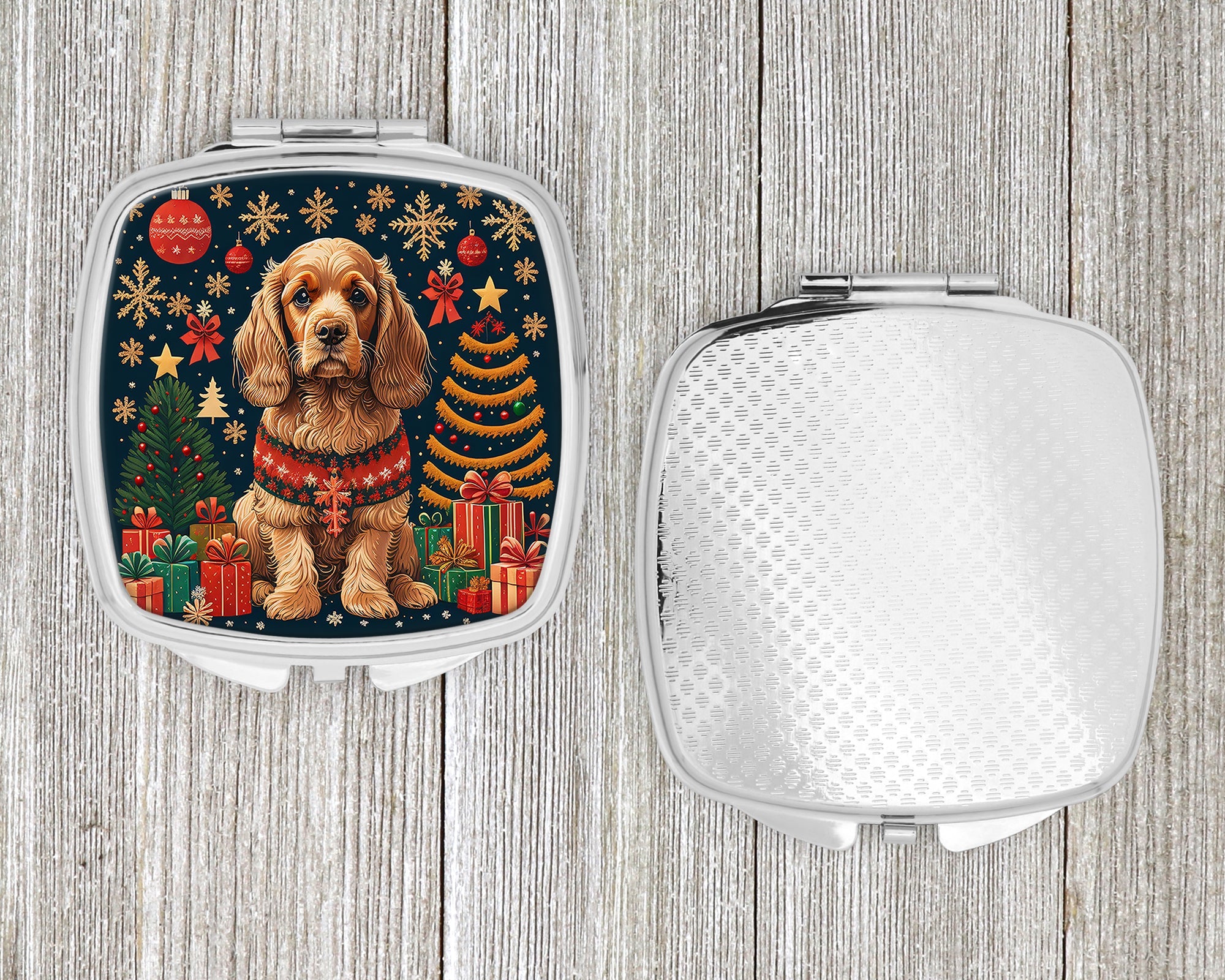 Cocker Spaniel Christmas Compact Mirror Decorative Travel Makeup Mirror for Women Girls Gifts Pocket Makeup Mirror Folding Handheld