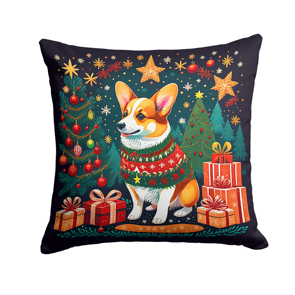Corgi Christmas Decorative Throw Pillow 18x18 Indoor Outdoor Accent Cushion, Fabric Cover with Insert for Sofa, Bed, Porch & Living Room