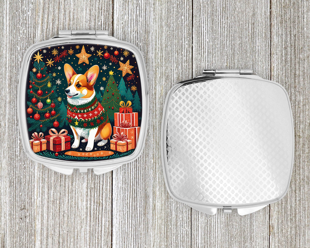 Corgi Christmas Compact Mirror Decorative Travel Makeup Mirror for Women Girls Gifts Pocket Makeup Mirror Folding Handheld