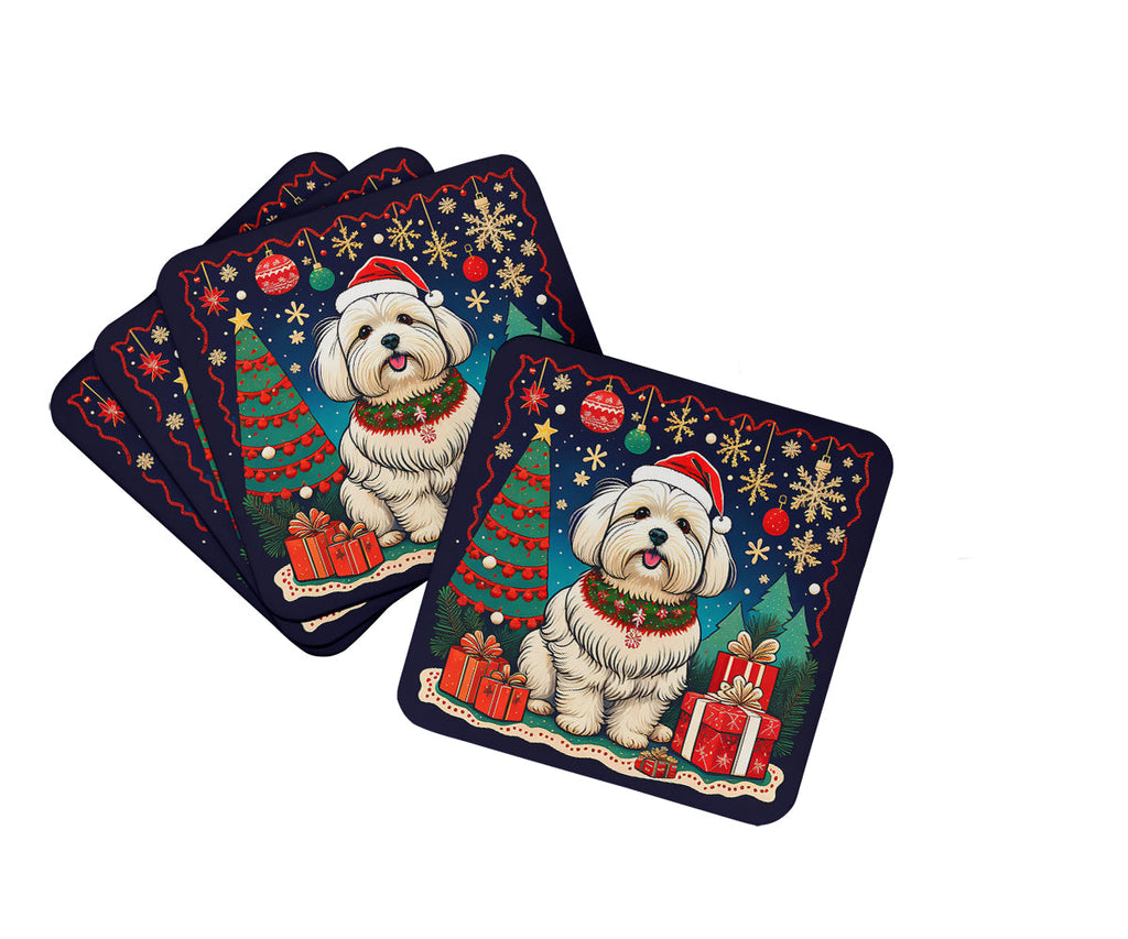 Coton De Tulear Christmas Foam Coasters Set of 4 Cup Coasters for Indoor Outdoor, Tabletop Protection, Anti Slip, Mouse pad Material