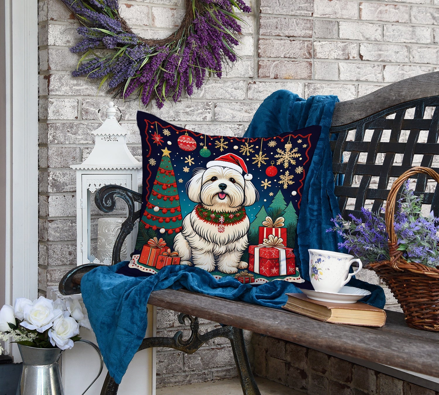 Coton De Tulear Christmas Decorative Throw Pillow 18x18 Indoor Outdoor Accent Cushion, Fabric Cover with Insert for Sofa, Bed, Porch & Living Room