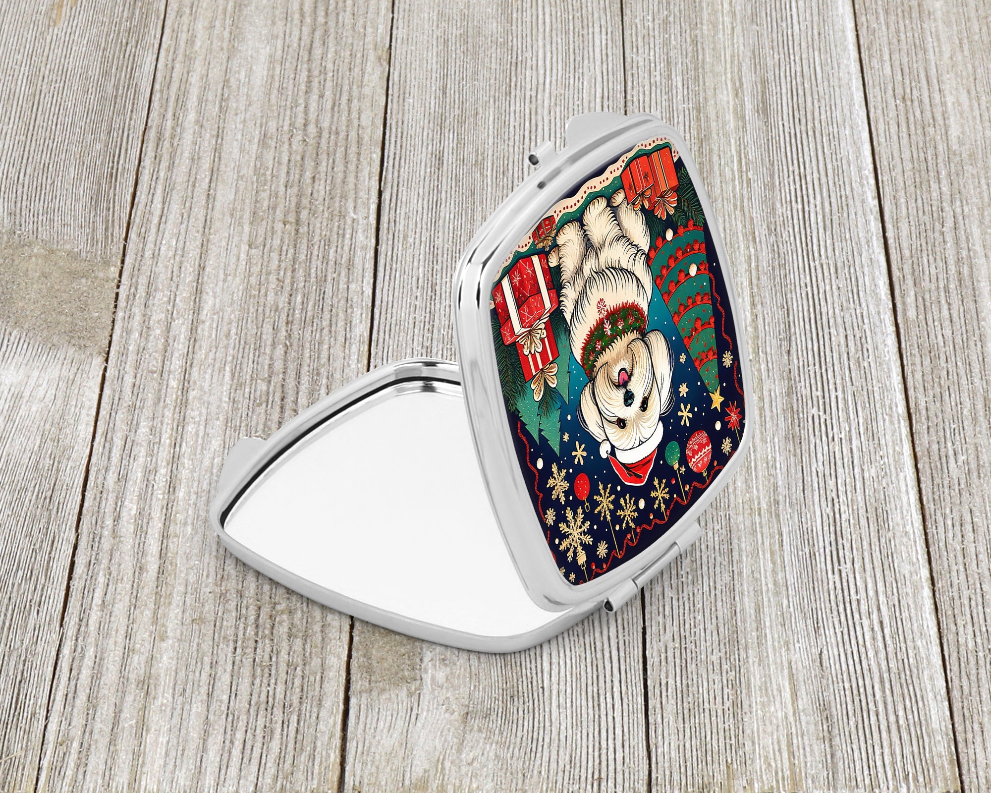 Coton De Tulear Christmas Compact Mirror Decorative Travel Makeup Mirror for Women Girls Gifts Pocket Makeup Mirror Folding Handheld