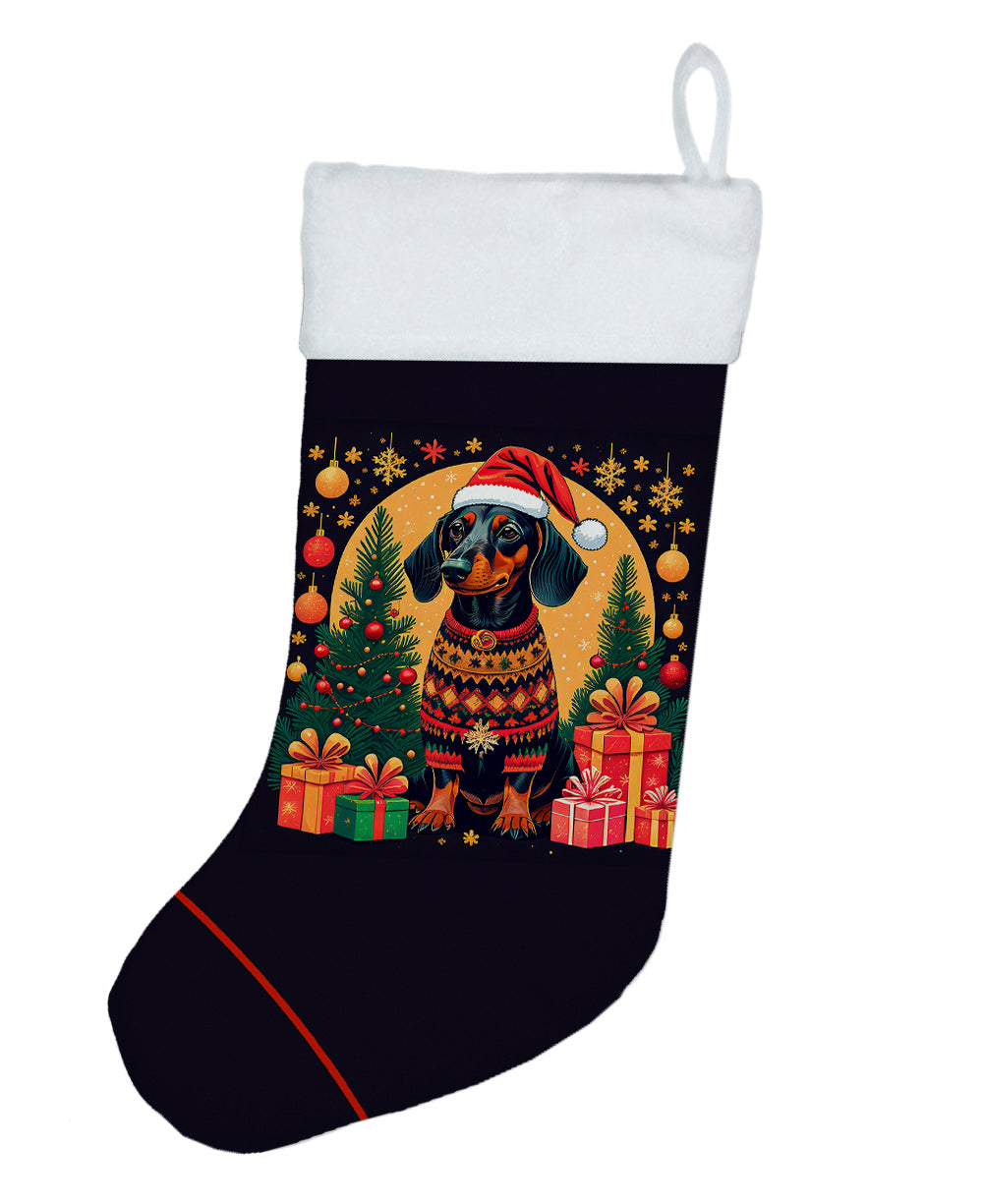 Black and Tan Dachshund Christmas Holiday Stocking Double-Sided Print, Polyester Suede,11x18, Made in USA