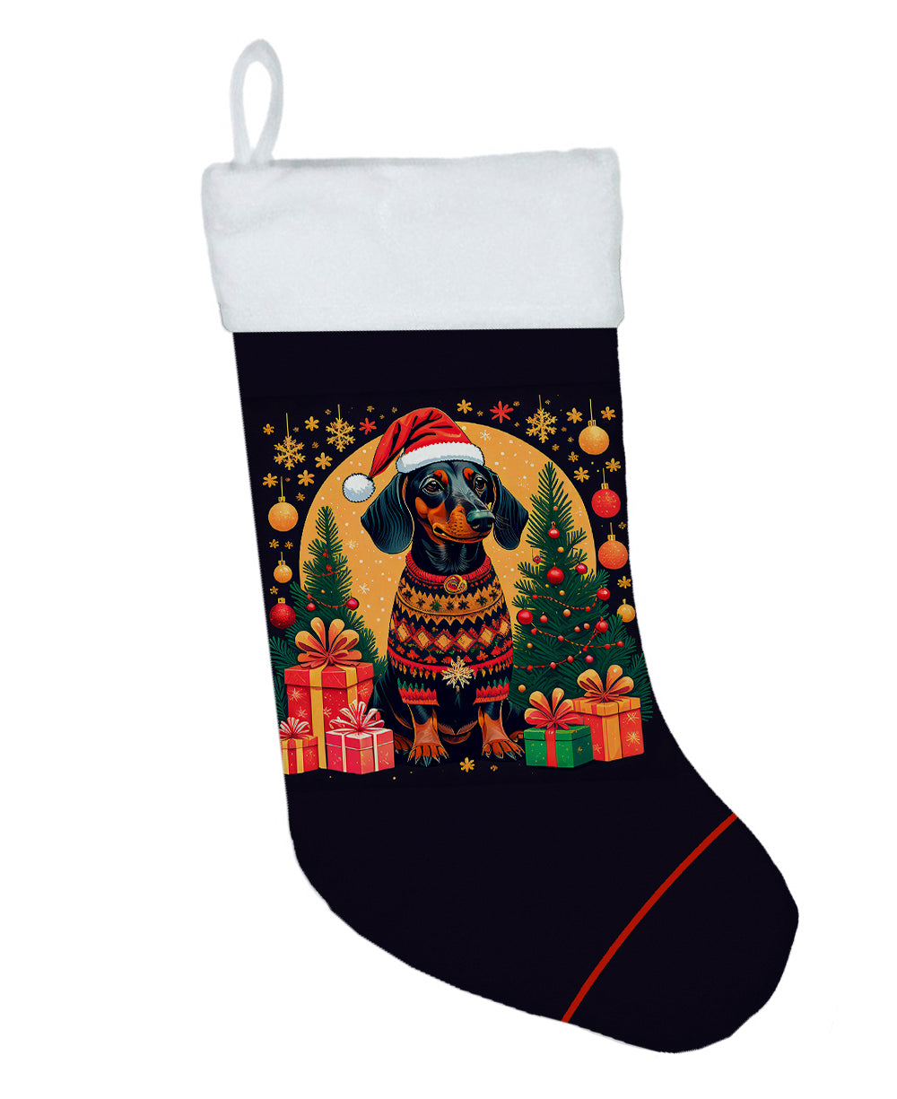 Black and Tan Dachshund Christmas Holiday Stocking Double-Sided Print, Polyester Suede,11x18, Made in USA