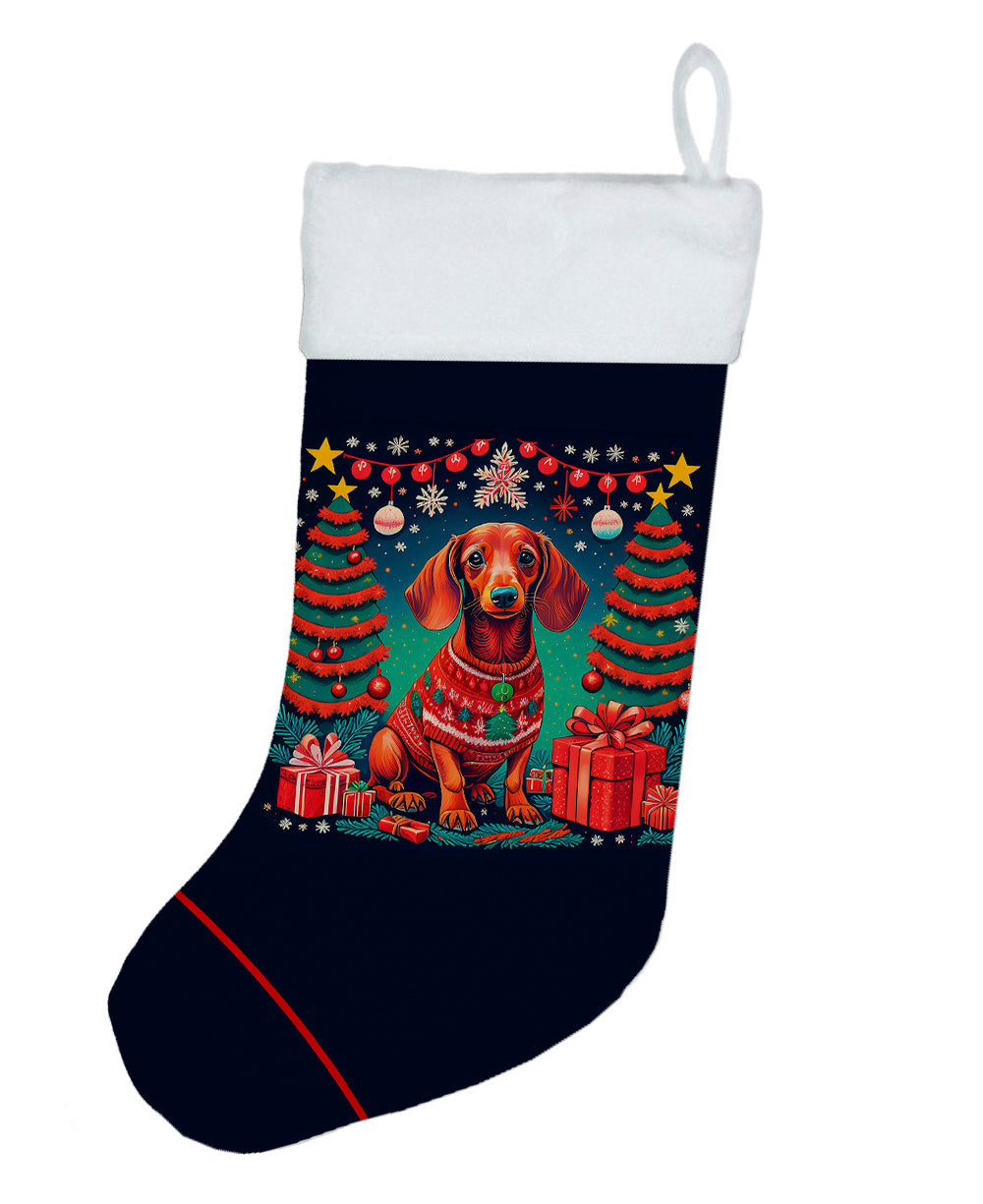 Dachshund Christmas Holiday Stocking Double-Sided Print, Polyester Suede,11x18, Made in USA