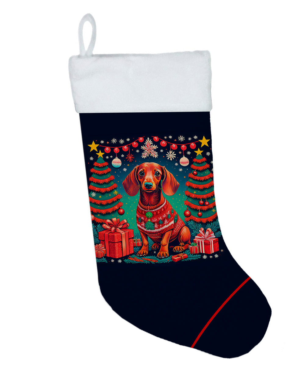 Dachshund Christmas Holiday Stocking Double-Sided Print, Polyester Suede,11x18, Made in USA