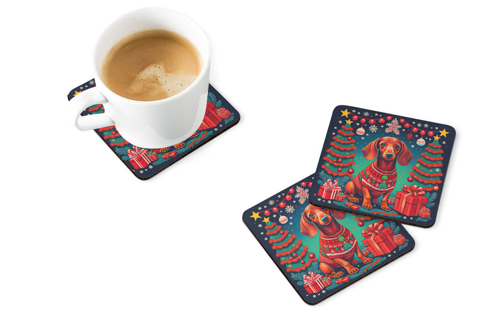 Dachshund Christmas Foam Coasters Set of 4 Cup Coasters for Indoor Outdoor, Tabletop Protection, Anti Slip, Mouse pad Material