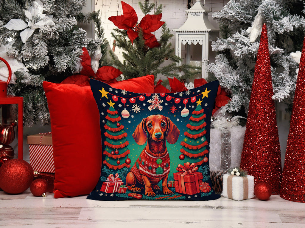 Dachshund Christmas Decorative Throw Pillow 18x18 Indoor Outdoor Accent Cushion, Fabric Cover with Insert for Sofa, Bed, Porch & Living Room