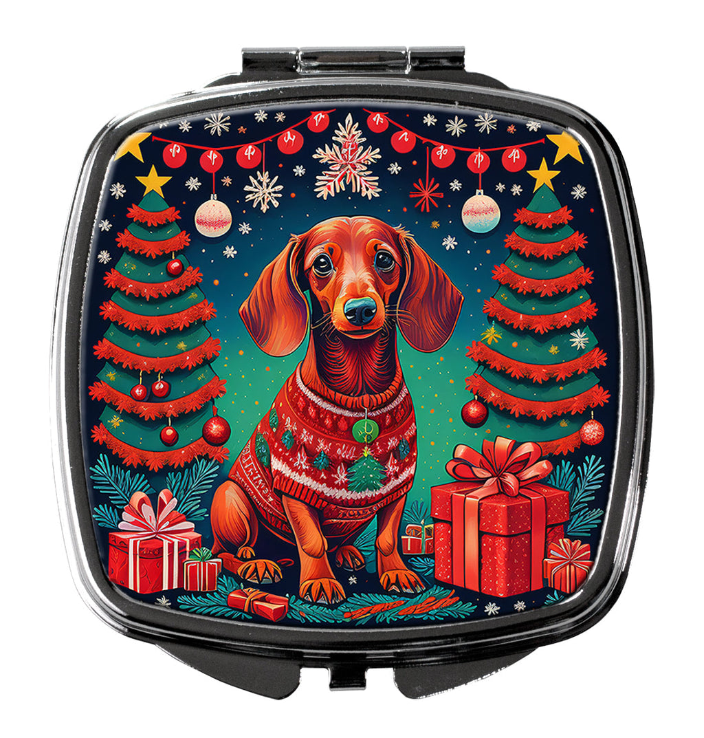 Dachshund Christmas Compact Mirror Decorative Travel Makeup Mirror for Women Girls Gifts Pocket Makeup Mirror Folding Handheld