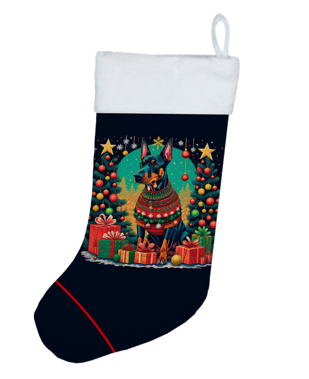 Doberman Pinscher Christmas Holiday Stocking Double-Sided Print, Polyester Suede,11x18, Made in USA