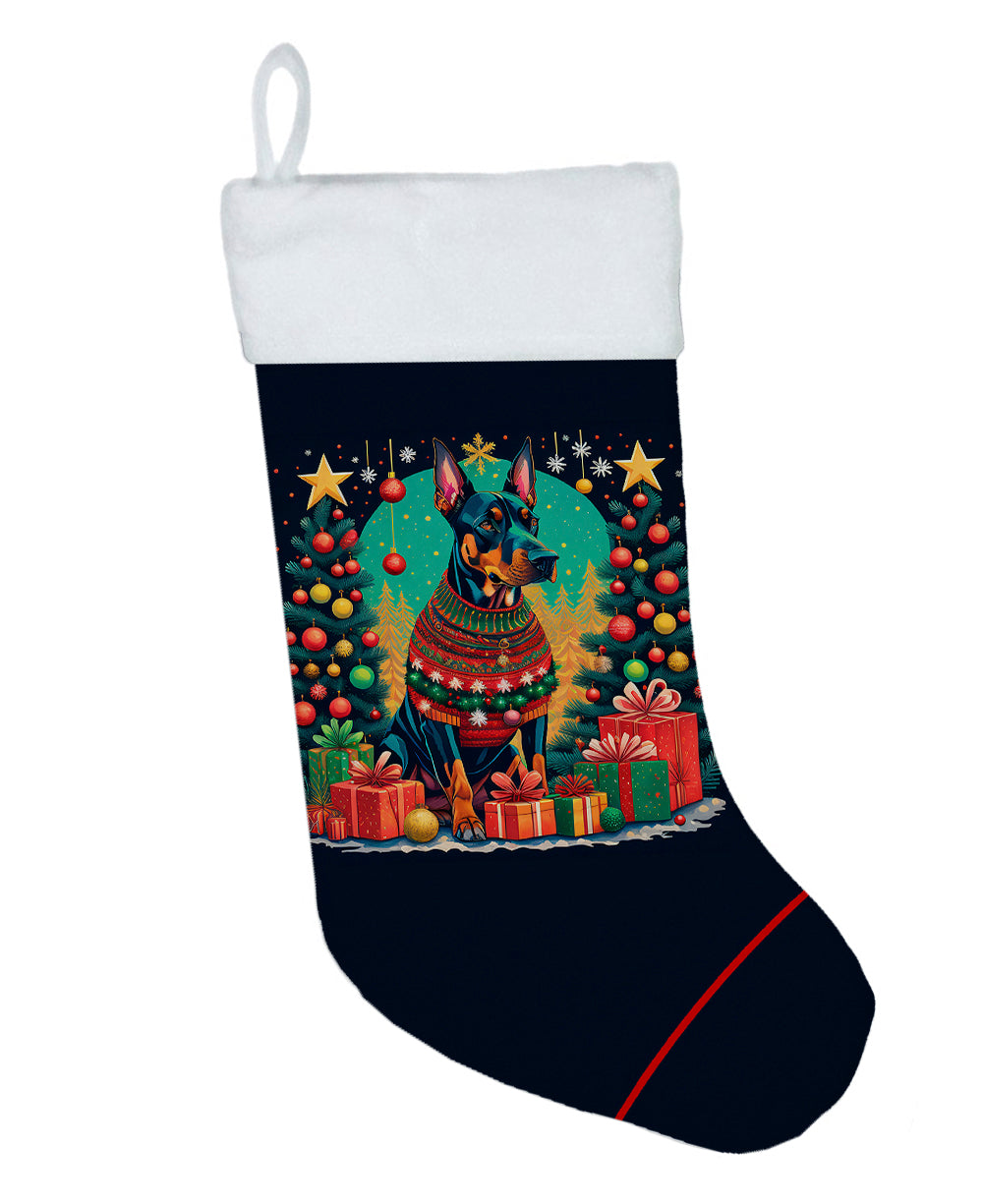 Doberman Pinscher Christmas Holiday Stocking Double-Sided Print, Polyester Suede,11x18, Made in USA