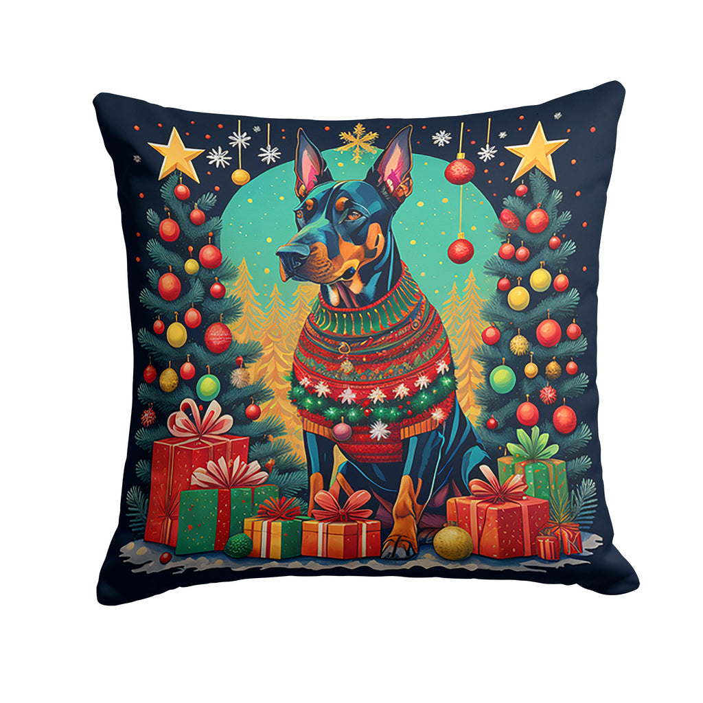 Doberman Pinscher Christmas Decorative Throw Pillow 18x18 Indoor Outdoor Accent Cushion, Fabric Cover with Insert for Sofa, Bed, Porch & Living Room