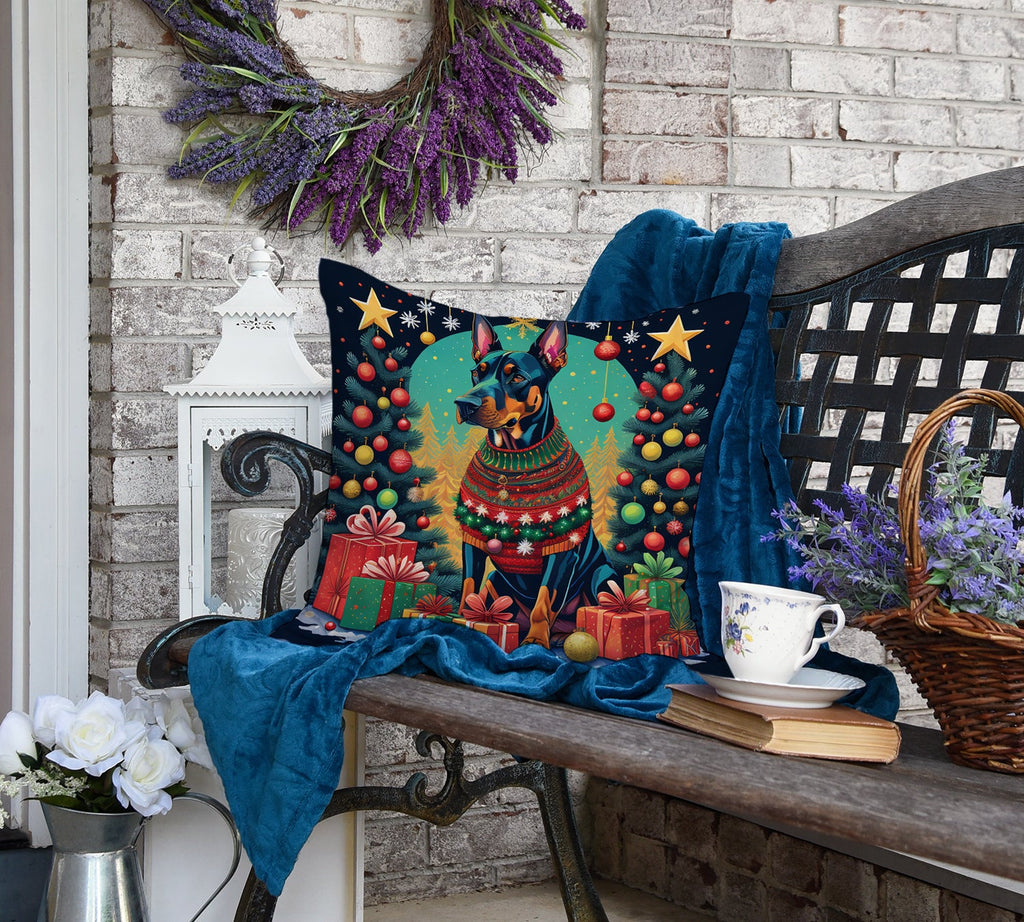 Doberman Pinscher Christmas Decorative Throw Pillow 18x18 Indoor Outdoor Accent Cushion, Fabric Cover with Insert for Sofa, Bed, Porch & Living Room