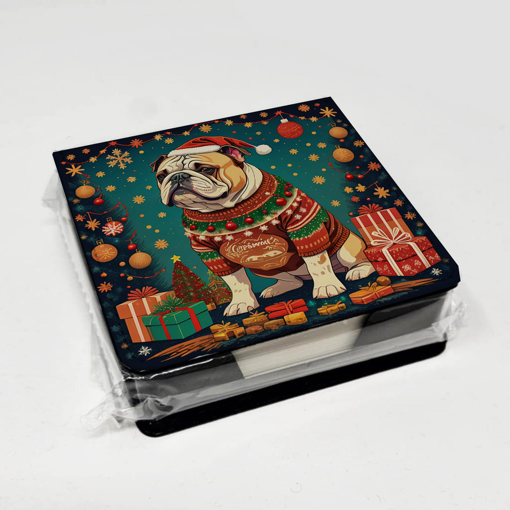 English Bulldog Christmas PU Leather Note Paper Holder with Artist-Designed Cover, Desk Accessory, Office Gift