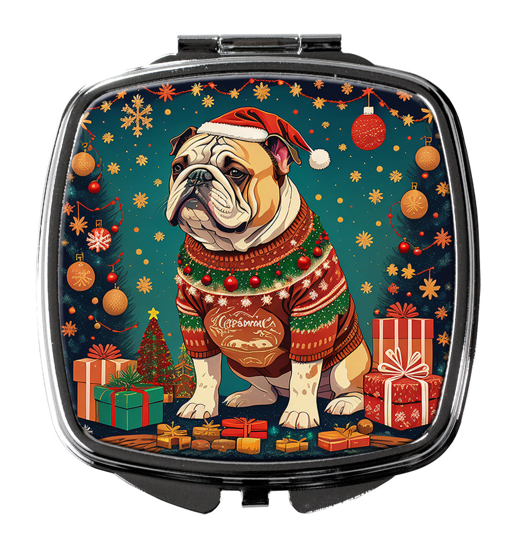 English Bulldog Christmas Compact Mirror Decorative Travel Makeup Mirror for Women Girls Gifts Pocket Makeup Mirror Folding Handheld