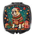English Bulldog Christmas Compact Mirror Decorative Travel Makeup Mirror for Women Girls Gifts Pocket Makeup Mirror Folding Handheld