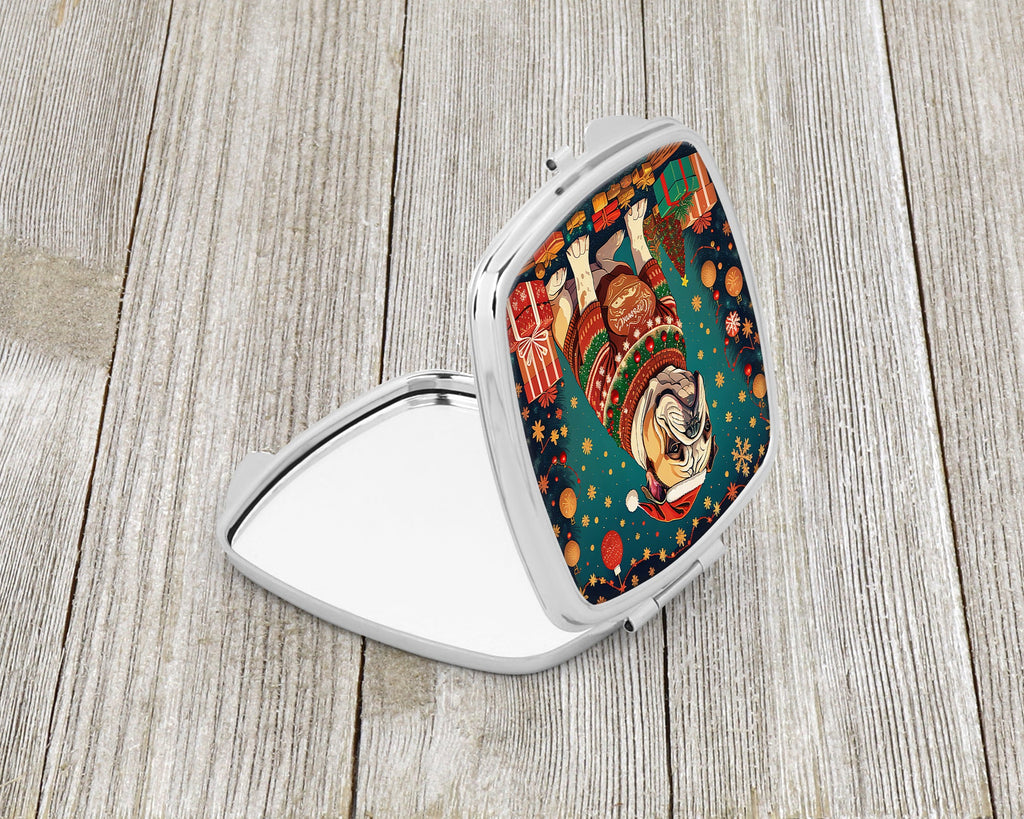 English Bulldog Christmas Compact Mirror Decorative Travel Makeup Mirror for Women Girls Gifts Pocket Makeup Mirror Folding Handheld