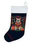 English Bulldog Christmas Holiday Stocking Double-Sided Print, Polyester Suede,11x18, Made in USA