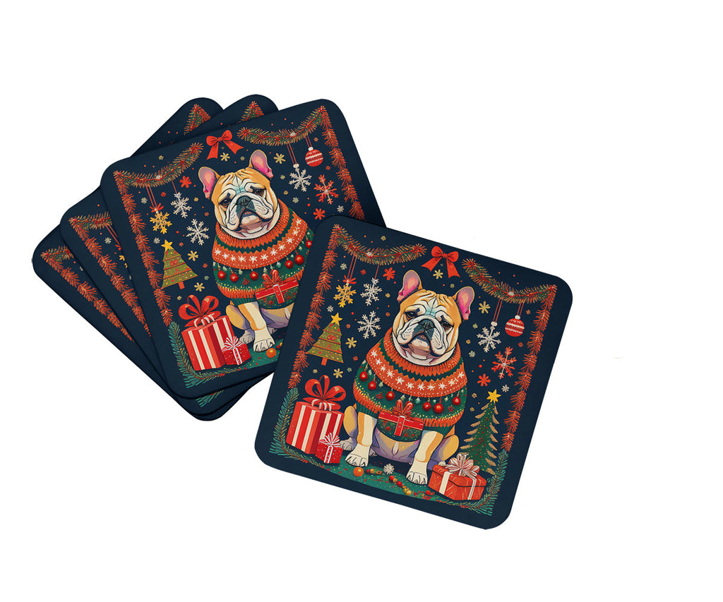 English Bulldog Christmas Foam Coasters Set of 4 Cup Coasters for Indoor Outdoor, Tabletop Protection, Anti Slip, Mouse pad Material