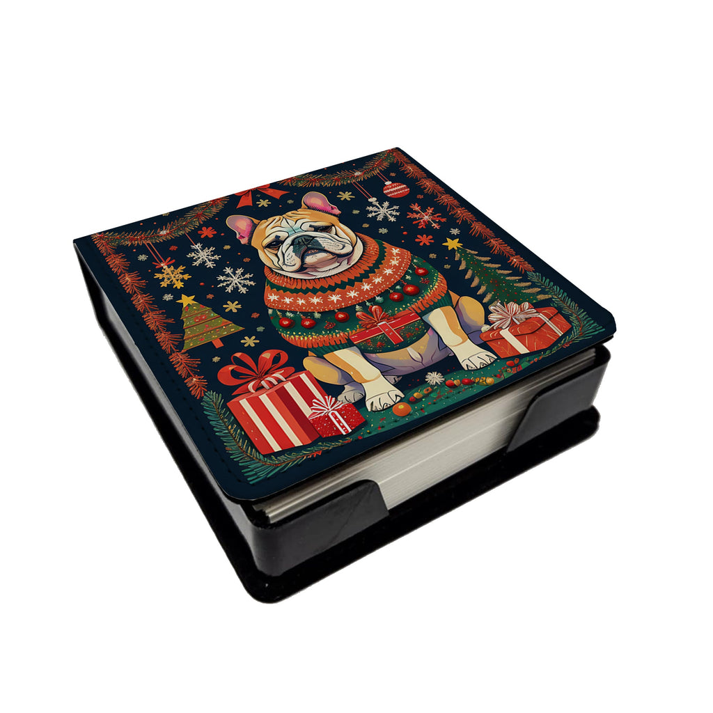 English Bulldog Christmas PU Leather Note Paper Holder with Artist-Designed Cover, Desk Accessory, Office Gift