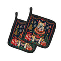 English Bulldog Christmas Pot Holder Set of 2 Heat Resistant Quilted Hot Pads 7.5 x 7.5 Inch, Insulated Kitchen Trivets for Cooking & Baking