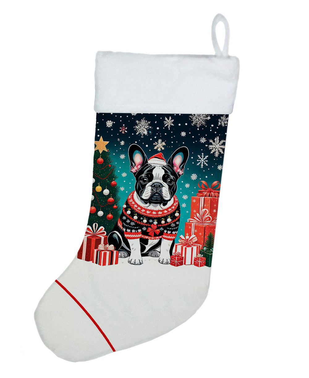 French Bulldog Christmas Holiday Stocking Double-Sided Print, Polyester Suede,11x18, Made in USA