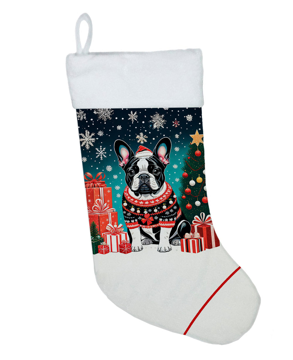 French Bulldog Christmas Holiday Stocking Double-Sided Print, Polyester Suede,11x18, Made in USA