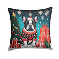 French Bulldog Christmas Decorative Throw Pillow 14x14 Indoor Outdoor Accent Cushion, Fabric Cover with Insert for Sofa, Bed, Porch & Living Room