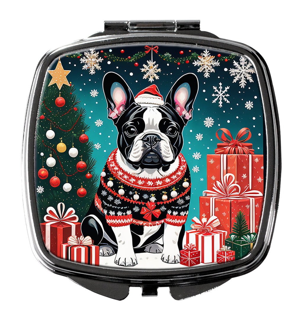 French Bulldog Christmas Compact Mirror Decorative Travel Makeup Mirror for Women Girls Gifts Pocket Makeup Mirror Folding Handheld