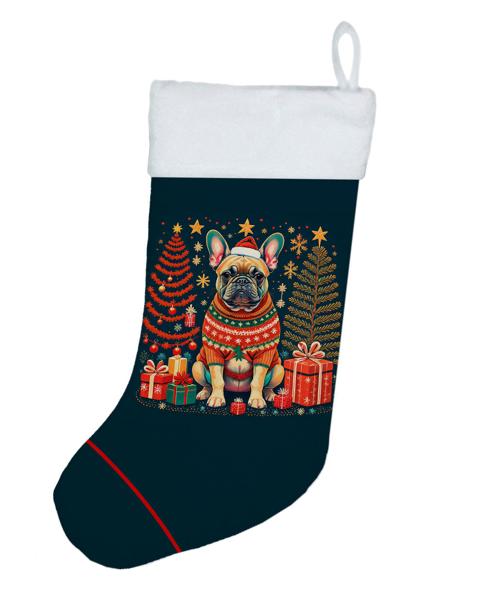 Fawn French Bulldog Christmas Holiday Stocking Double-Sided Print, Polyester Suede,11x18, Made in USA