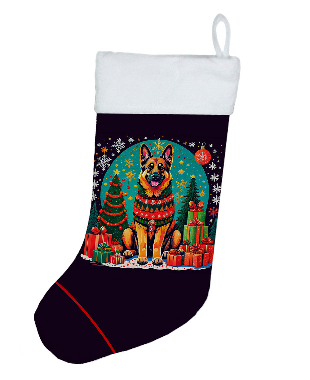 German Shepherd Christmas Holiday Stocking Double-Sided Print, Polyester Suede,11x18, Made in USA
