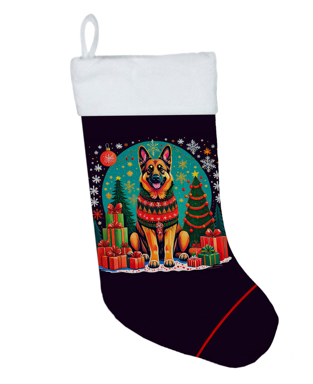 German Shepherd Christmas Holiday Stocking Double-Sided Print, Polyester Suede,11x18, Made in USA