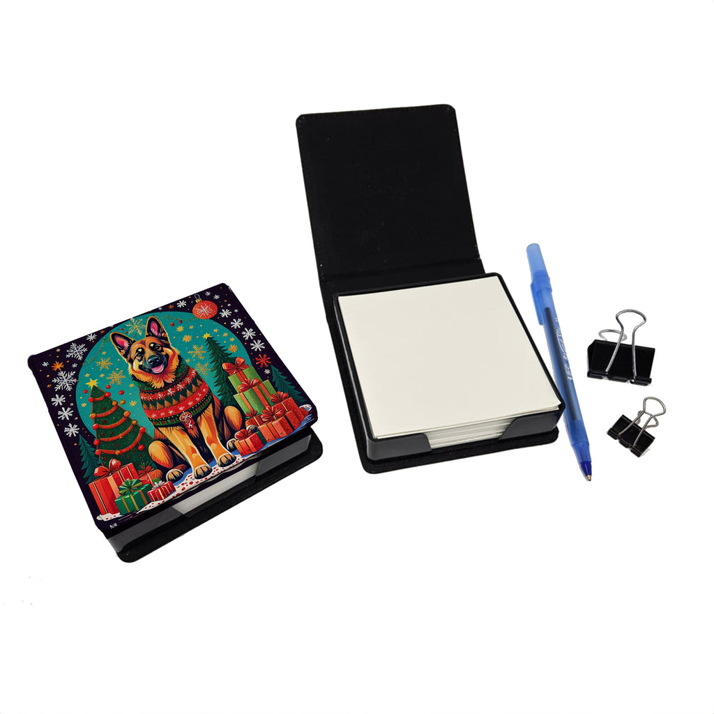 German Shepherd Christmas PU Leather Note Paper Holder with Artist-Designed Cover, Desk Accessory, Office Gift