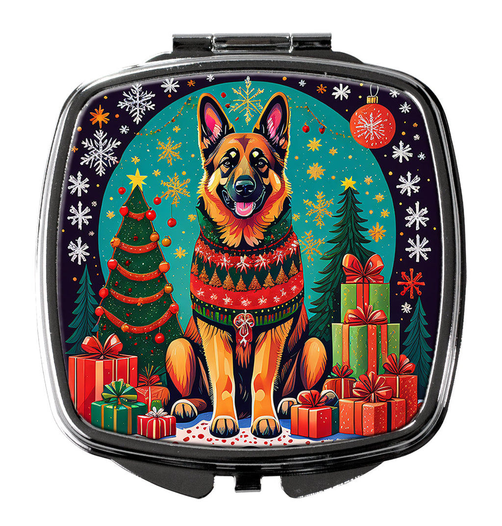 German Shepherd Christmas Compact Mirror Decorative Travel Makeup Mirror for Women Girls Gifts Pocket Makeup Mirror Folding Handheld