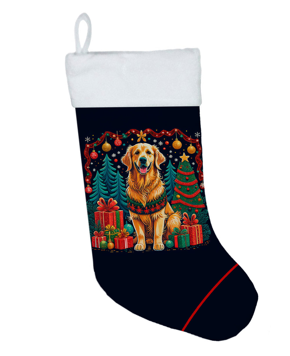 Golden Retriever Christmas Holiday Stocking Double-Sided Print, Polyester Suede,11x18, Made in USA