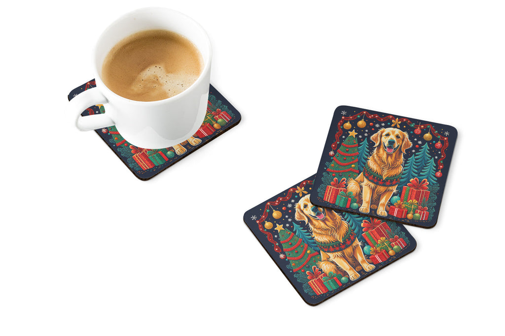 Golden Retriever Christmas Foam Coasters Set of 4 Cup Coasters for Indoor Outdoor, Tabletop Protection, Anti Slip, Mouse pad Material