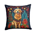 Golden Retriever Christmas Decorative Throw Pillow 14x14 Indoor Outdoor Accent Cushion, Fabric Cover with Insert for Sofa, Bed, Porch & Living Room