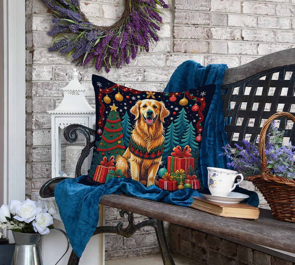 Golden Retriever Christmas Decorative Throw Pillow 18x18 Indoor Outdoor Accent Cushion, Fabric Cover with Insert for Sofa, Bed, Porch & Living Room