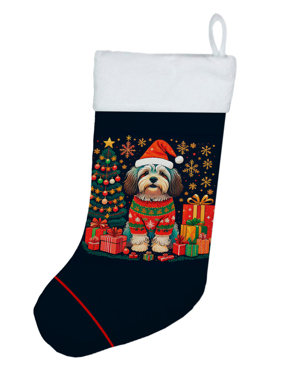 Havanese Christmas Holiday Stocking Double-Sided Print, Polyester Suede,11x18, Made in USA