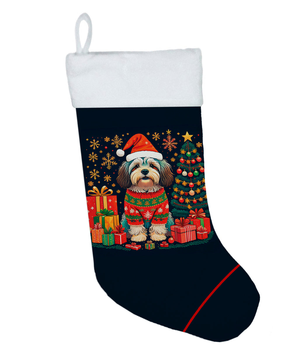 Havanese Christmas Holiday Stocking Double-Sided Print, Polyester Suede,11x18, Made in USA