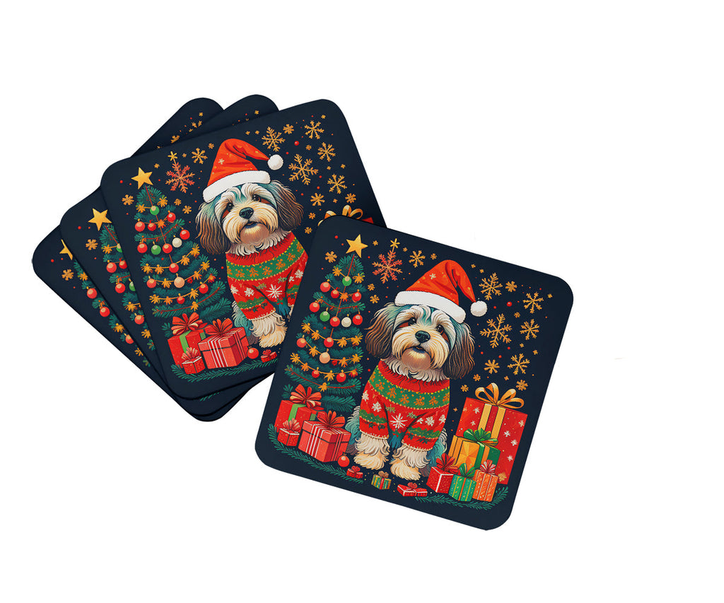 Havanese Christmas Foam Coasters Set of 4 Cup Coasters for Indoor Outdoor, Tabletop Protection, Anti Slip, Mouse pad Material