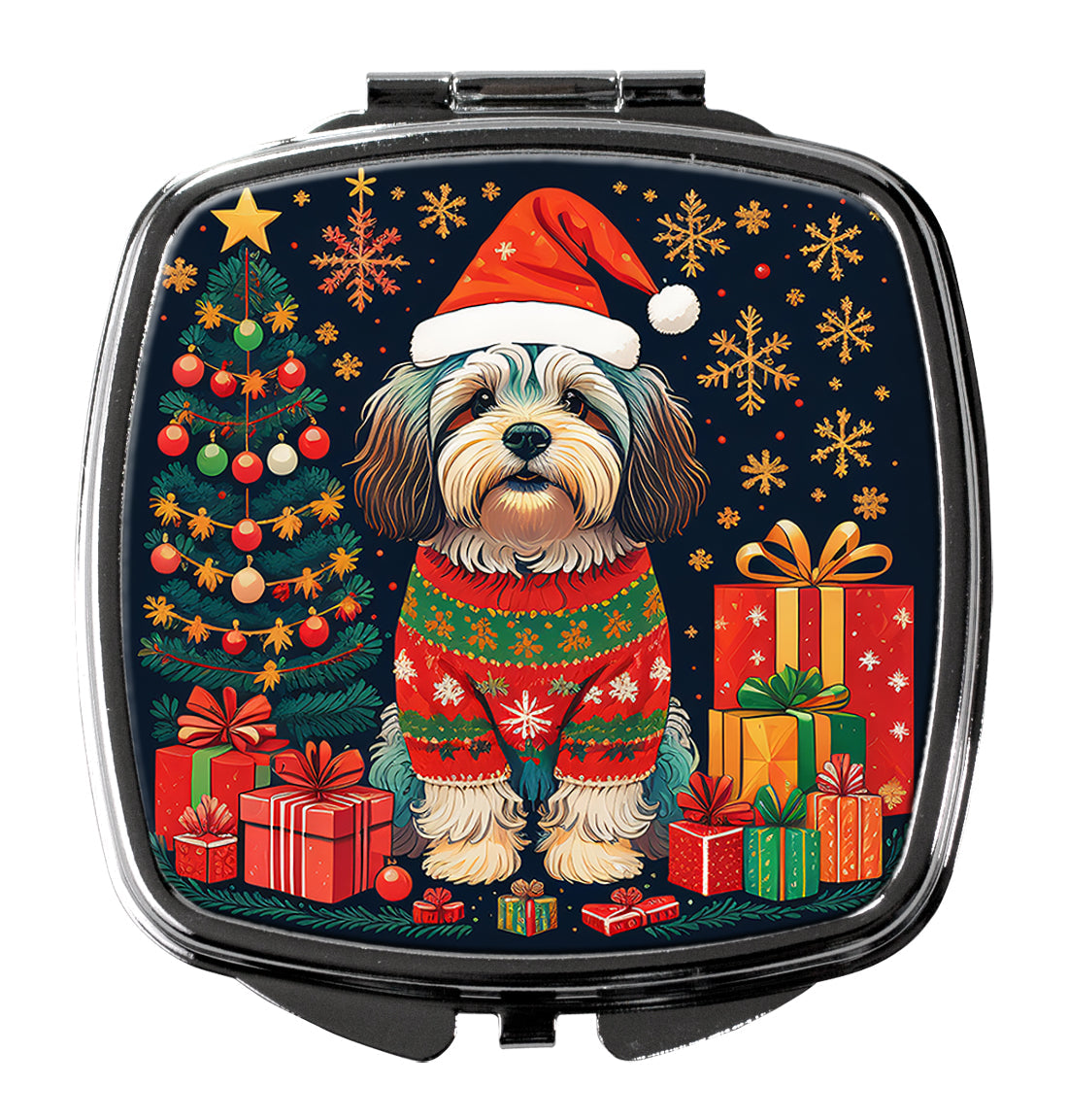 Havanese Christmas Compact Mirror Decorative Travel Makeup Mirror for Women Girls Gifts Pocket Makeup Mirror Folding Handheld