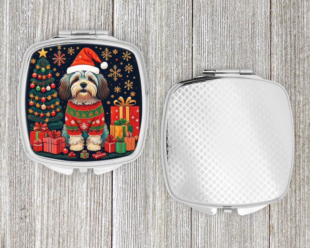 Havanese Christmas Compact Mirror Decorative Travel Makeup Mirror for Women Girls Gifts Pocket Makeup Mirror Folding Handheld